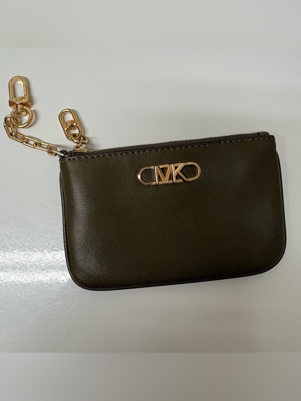 Michael Kors Women's Parker Small Key Card Holder Olive Green Gold Chain